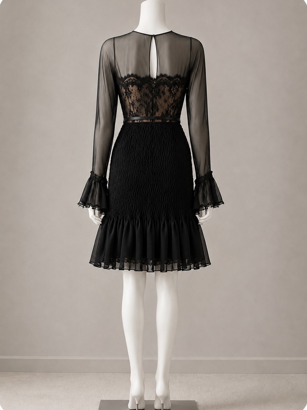 Vintage Oscar de la Renta Lace Bodice Black Cocktail Dress - Picture 2 of 9